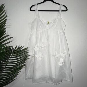 Pinkerton White Cotton‎ 3D Floral Applique Babydoll Dress